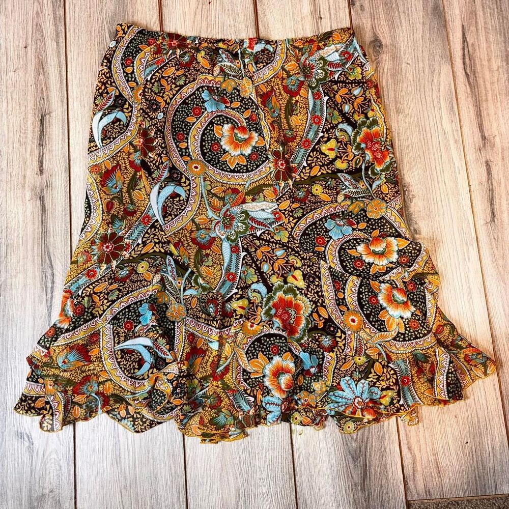 Studio 1940 brown and orange paisley print skirt with ruffle hem (18/20W) - Picture 3 of 5